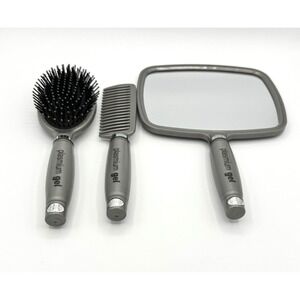 Goody Plasmium Gel Hair Brush Comb Hand Mirror Set Gray Vintage Style Tools